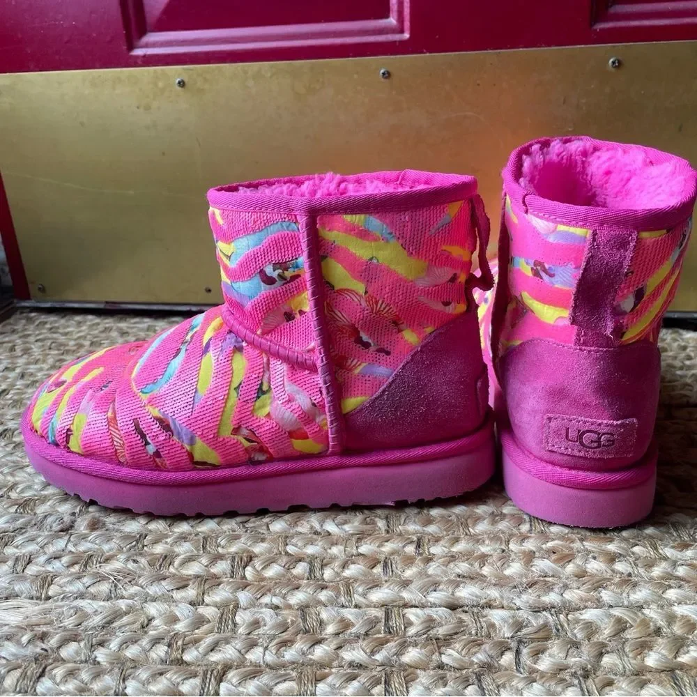 Ugg Women’s Classic Mini Tiger Flower Women's Boots Pink/Yellow (Size 8)